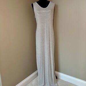 Fever Womens Gray White Striped Sleeveless Maxi Dress Candy Stripe